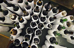 Dozens of glass bottles are shown ready to be filled and corked in our production facility in Conneaut Lake, PA.